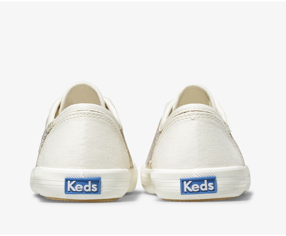 Πανινα Παπουτσια Παιδικα - Keds Kickstart Metallic Sparkle - Λευκα - QVGES3942